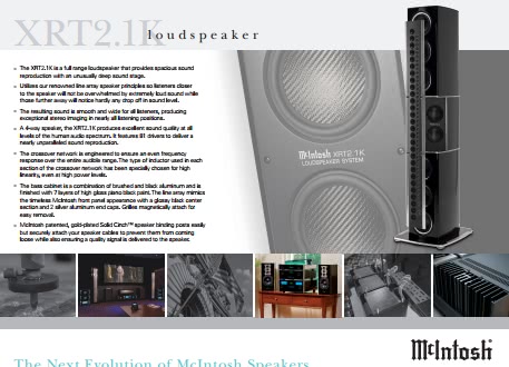 Промо буклет с описанием основных возможностей акустической системы McIntosh XRT2.1K (англ. яз)