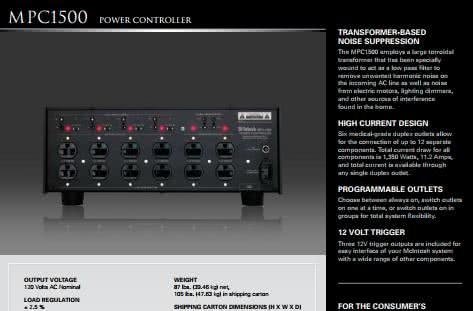 Описание основных возможностей и характеристик сетевого контроллера питания McIntosh MPC-1500